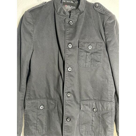 Guess Military Coat Jacket Men’s Button Up Field Black Size S Lined - Picture 2 of 15